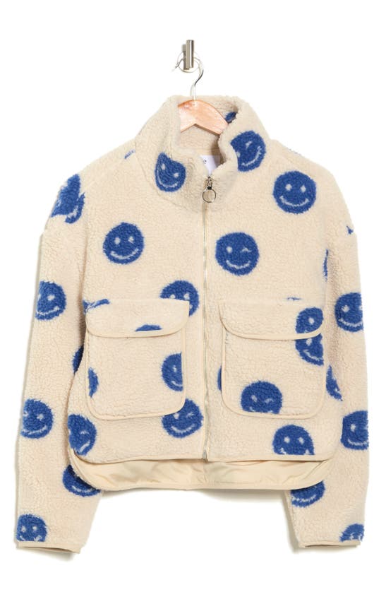Elodie Faux Shearling Zip Jacket In Ecru Blue