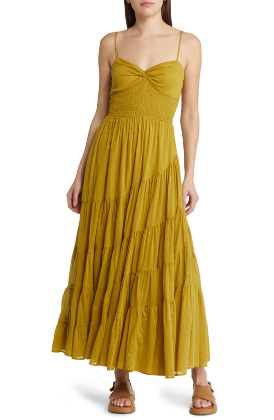 Free People Sundrenched Smocked Waist Tiered Cotton Maxi Dress In Bitter Oil Modesens 9305