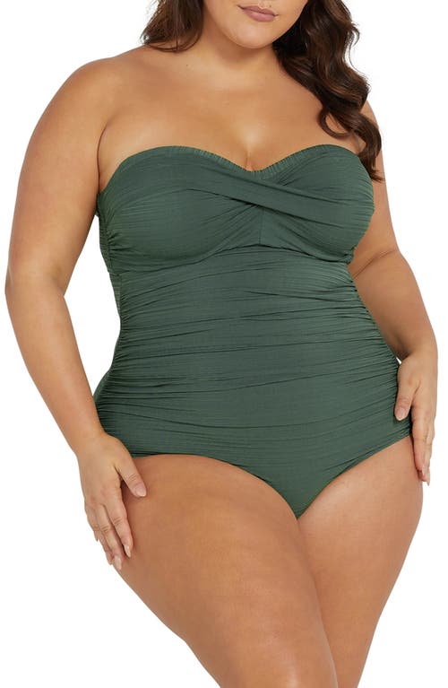 Aria Botticelli Underwire Bandeau One-Piece Swimsuit in Olive