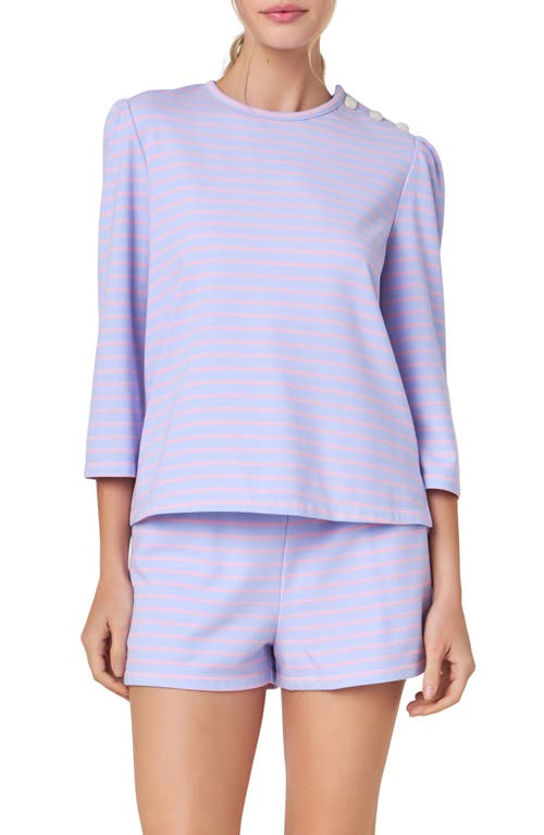 Shop English Factory Puff Sleeve Breton Stripe Cotton Top In Lavender/pink