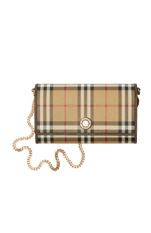 Burberry Check Chain Strap Wallet In Archive Beige/military