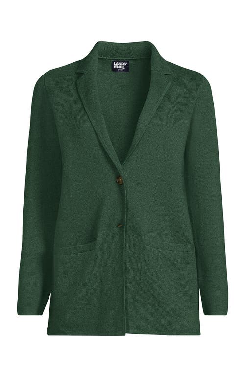 Shop Lands' End Fine Gauge Cotton Button Front Blazer Sweater In Deep Estate Green Heather