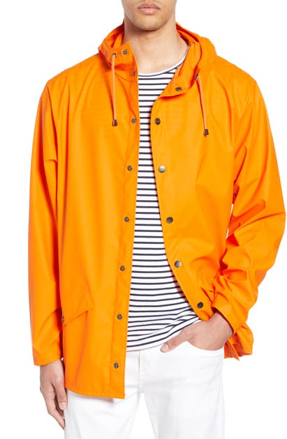 Rains Lightweight Hooded Rain Jacket In Fire Orange