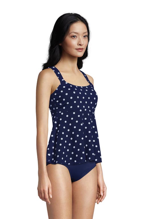 Lands' End Mastectomy Flutter Scoop Neck Tankini Top Comfort Adjustable Straps In Deep Sea Polka Dot