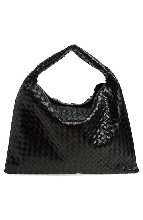 Shop Bottega Veneta Large Hop Intrecciato Leather Hobo Bag In 1019 Black-m Brass