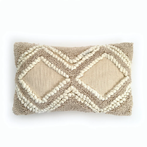 The Nascent Ember Shaggy Throw Pillow In Cream