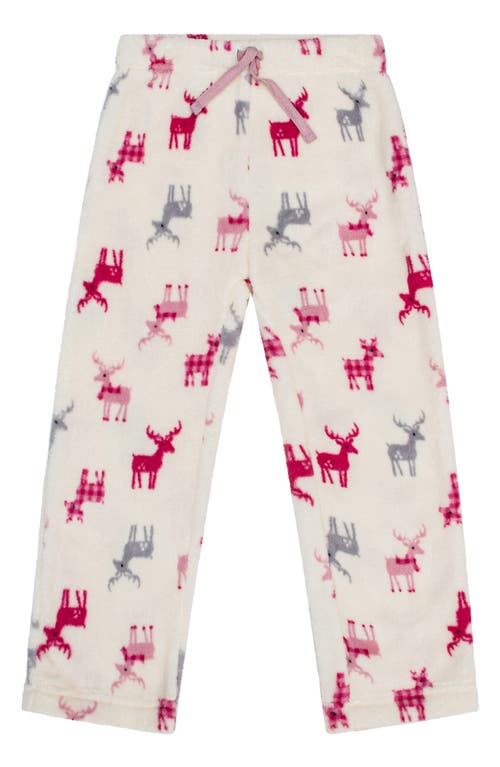 Petit Lem Reindeer Print Polar Fleece Pajama Pants In Off White