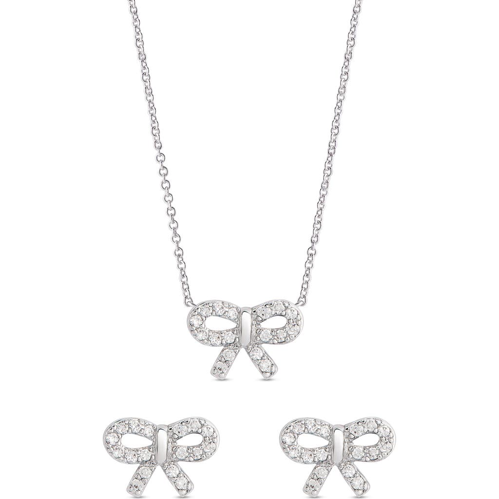 Lily Nily Kids' Cubic Zirconia Bow Stud Earrings & Pendant Necklace Set In Silver
