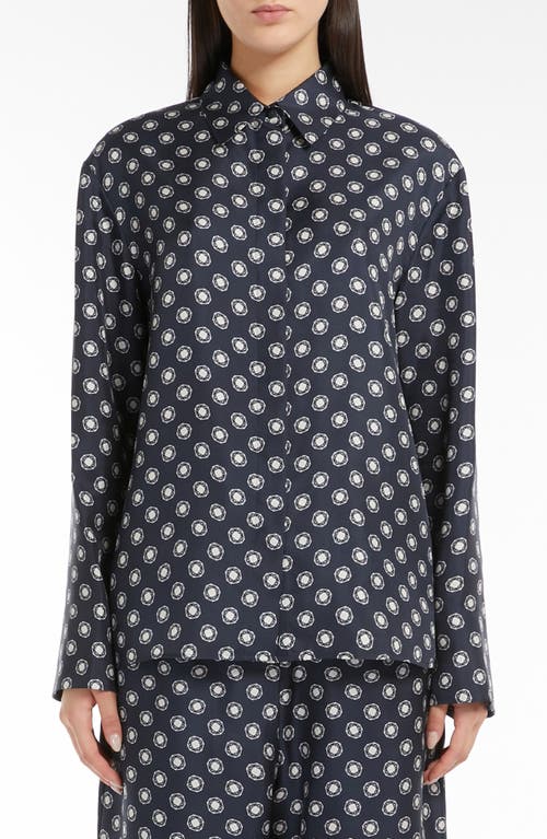 Shop Max Mara Leisure Urna Medallion Silk Button-up Shirt In Midnight Blue