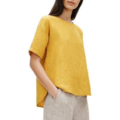 Eileen Fisher Curved Hem Organic Linen Top, Yellow