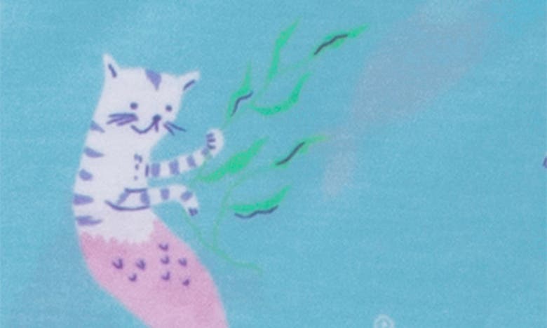 Shop Munki Munki Kids' Mer-cat Print Two Piece Short Pajamas In Blue/ Green