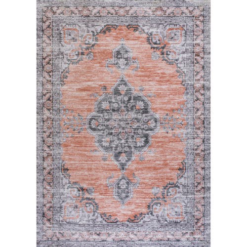 Jonathan Y Wincer Chenille Cottage Medallion Machine-washable Area Rug In Orange/gray