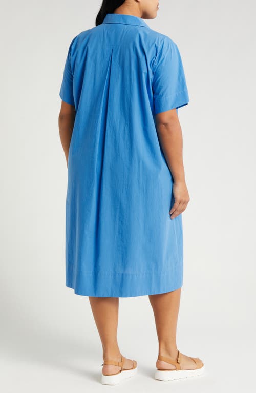 Eileen Fisher Petite Pleated Organic Cotton Poplin Midi Dress In Calypso