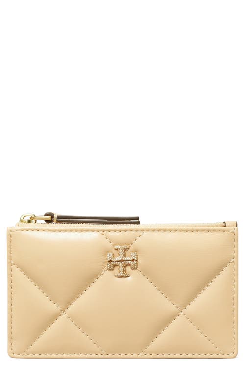 Tory Burch Kira Diamond Quilted Pavé Logo Leather Zip Card Case In Vanilla Soft Serve