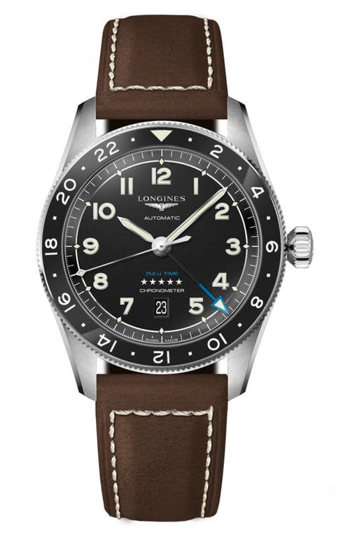 Shop Longines Spirit Leather Strap Watch, 42mm In Black/brown