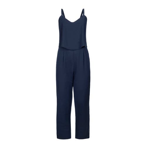 Shop Hope & Henry Sleeveless Faux Top Jumpsuit In Navy Linen