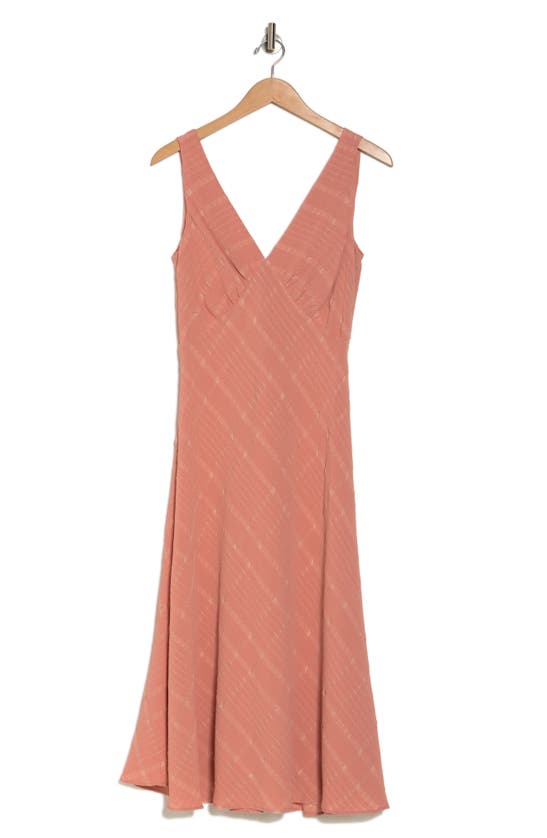 Calvin Klein V-neck Textured Chiffon Midi Sundress In Desert Rose