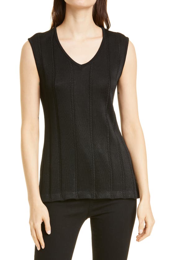 Misook Cable Stripe V-neck Knit Tank In Black
