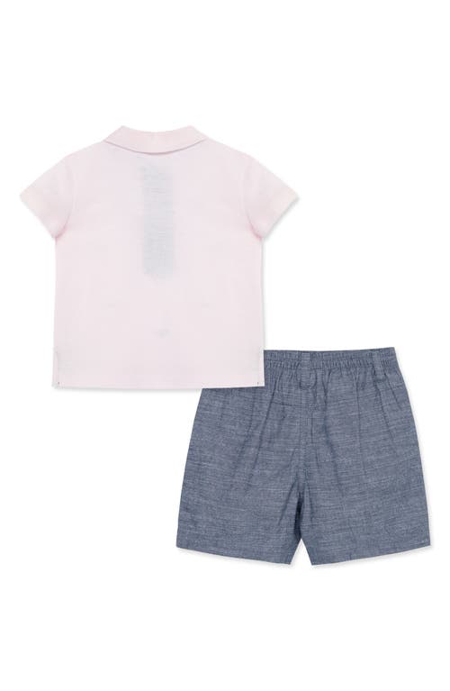 Shop Little Me Whale Embroidered Polo & Slub Shorts Set In Blue