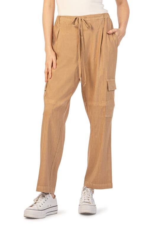 KUT from the Kloth Sienna Linen Cargo Crop Drawstring Pants Oatmeal at Nordstrom,
