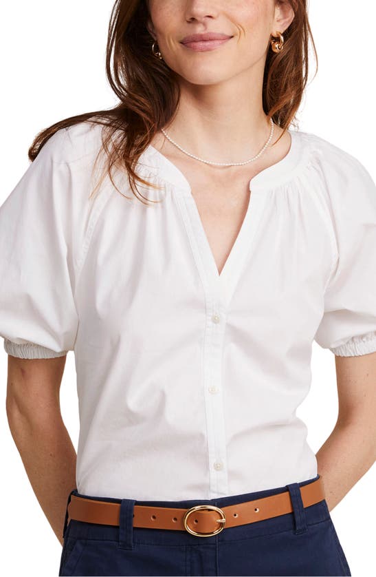 Shop Vineyard Vines Puff Sleeve Cotton Button-up Top In White Cap
