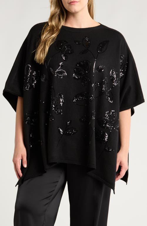 Shop Anne Klein Floral Sequin Poncho In Anne Black