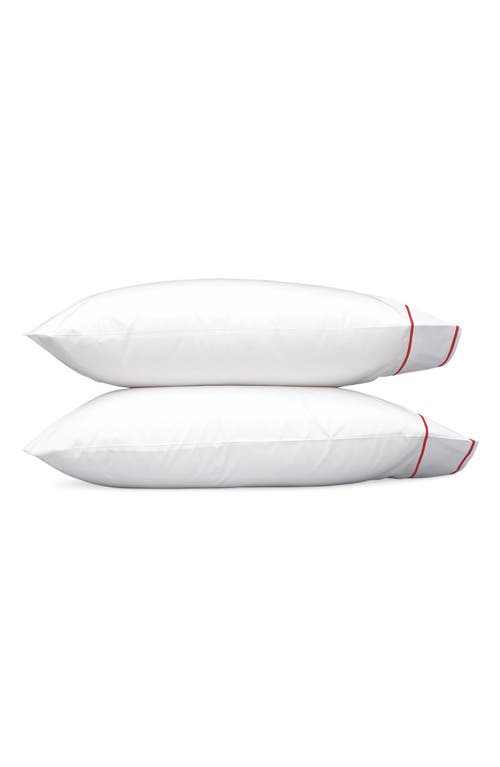 Matouk Set of 2 Ansonia 500 Thread Count Cotton Percale Pillowcases in White/Chinese Red at Nordstrom