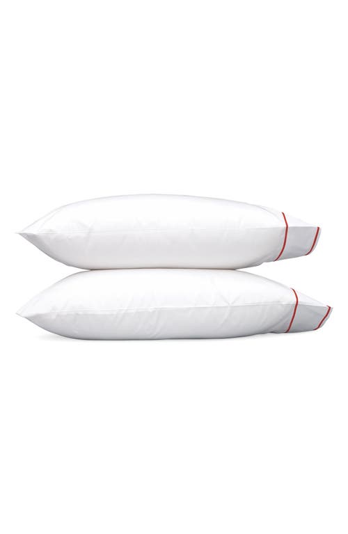Matouk Set Of 2 Ansonia 500 Thread Count Cotton Percale Pillowcases In White/chinese Red