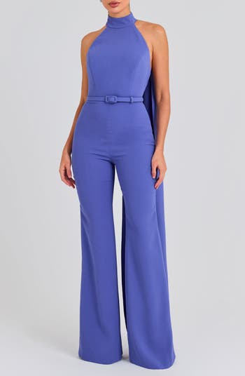 NADINE MERABI Lorrie Drape Halter Neck Wide Leg Jumpsuit | Nordstrom