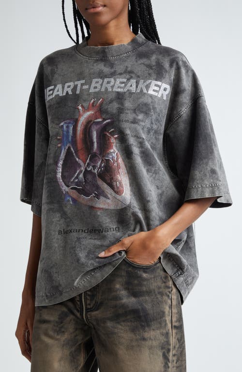 Shop Alexander Wang Heartbreaker Oversize Graphic T-shirt In Storm Bleach Out