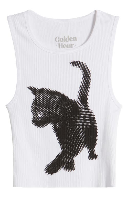 Shop Golden Hour Black Cat Cotton Rib Graphic Tank In Washed Bright White