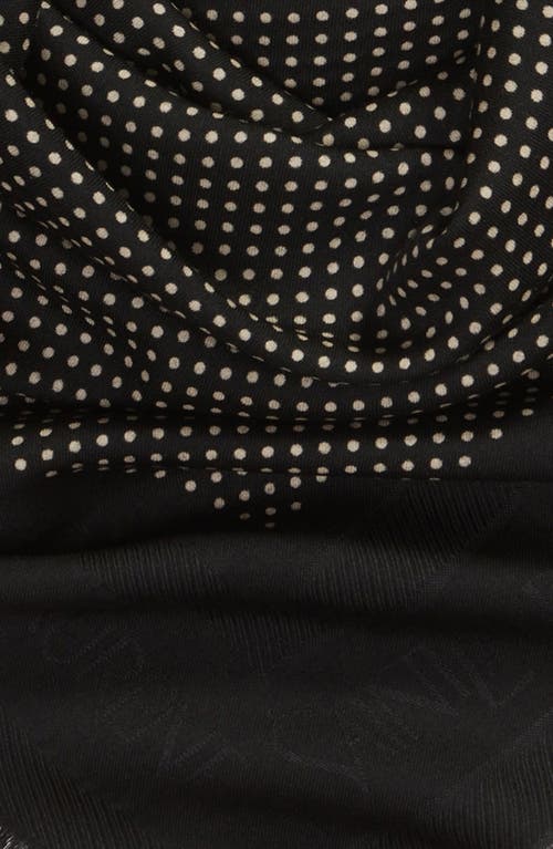 Saint Laurent Dots Logo Border Wool & Silk Square Scarf In Black/ivory