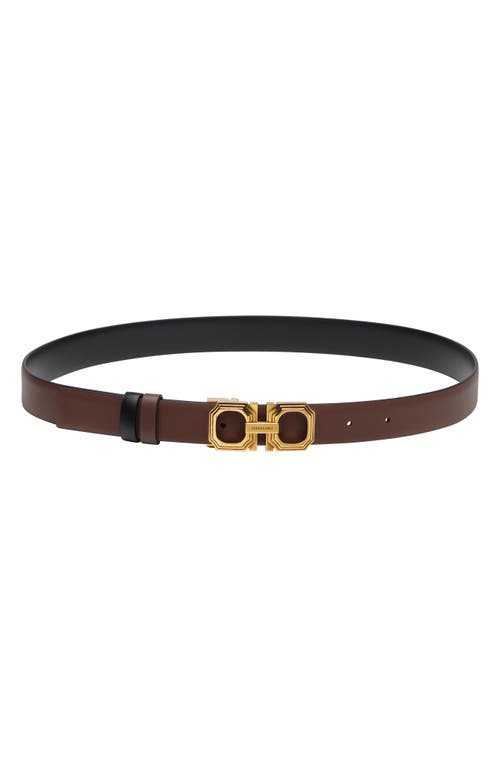 Shop Ferragamo Gancio Ellipse Buckle Reversible Leather Belt In Cocoa Brown/nero