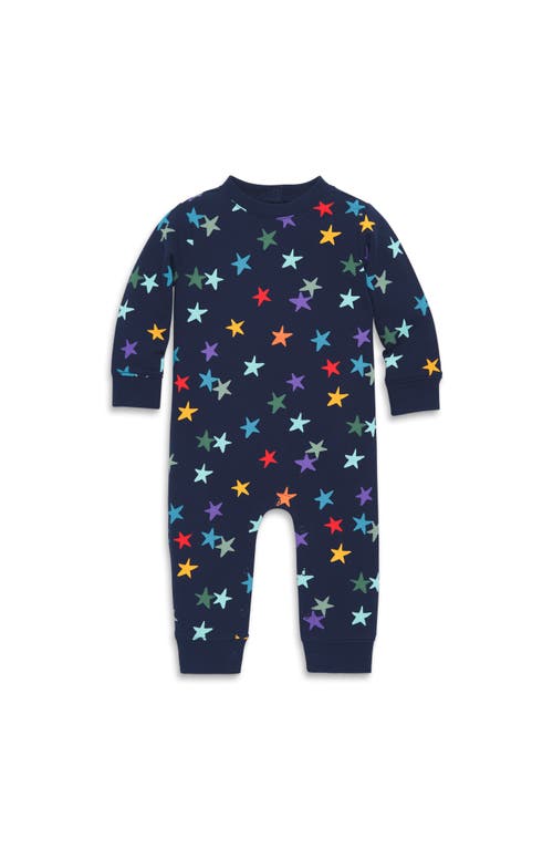 Primary Baby Sweatshirt Romper In Rainbow Confetti Stars In Navy Confetti Stars