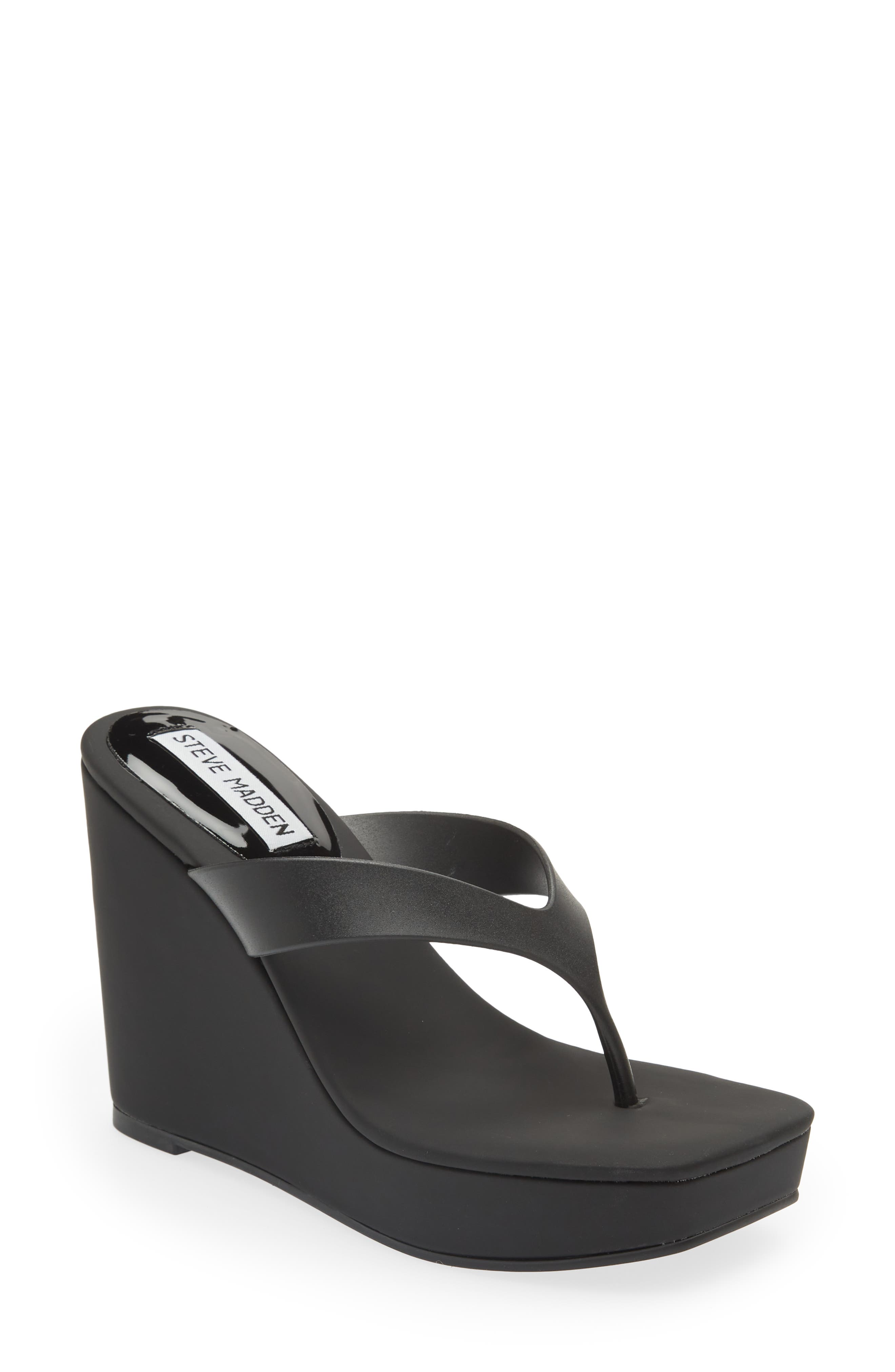 black platform wedge mules