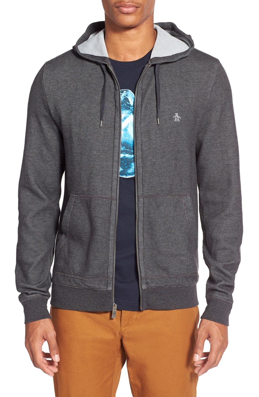waffle knit zip hoodie