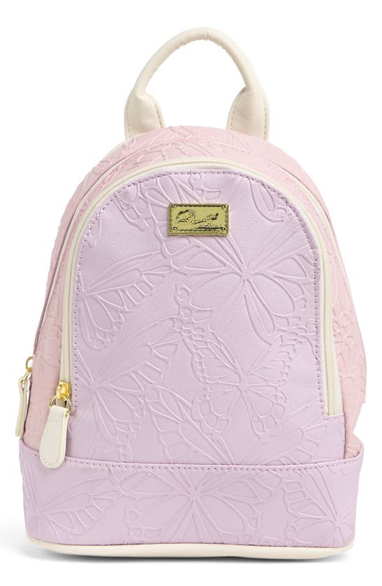 Luv Betsey By Betsey Johnson Jackie Floral Heart Quilted Double Zip Backpack In Lilac Blush Emb Butterflies