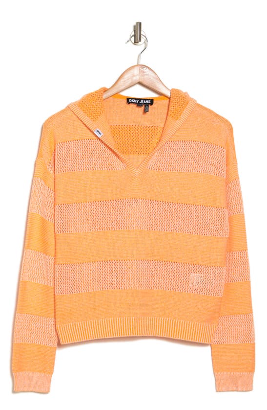 Dkny Stripe Hooded Sweater In Eggnog/ Orange