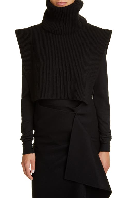 The Row Eppie Strong Shoulder Cashmere Turtleneck Sweater in Black 