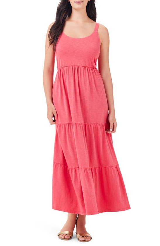 Shop Nzt By Nic+zoe Tiered Cotton Blend Midi Sundress In Poppy