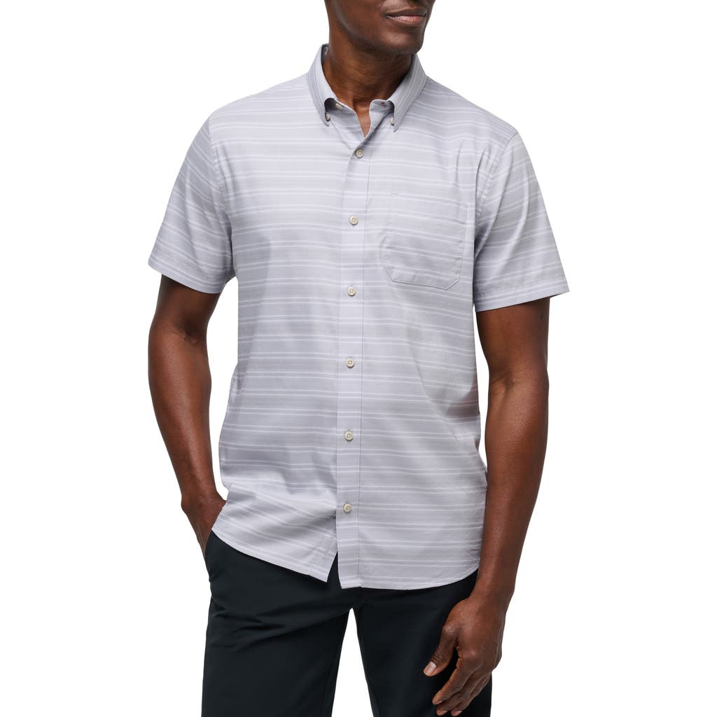 Travismathew On The Table Stripe Short Sleeve Stretch Button-up Shirt In Micro Chip