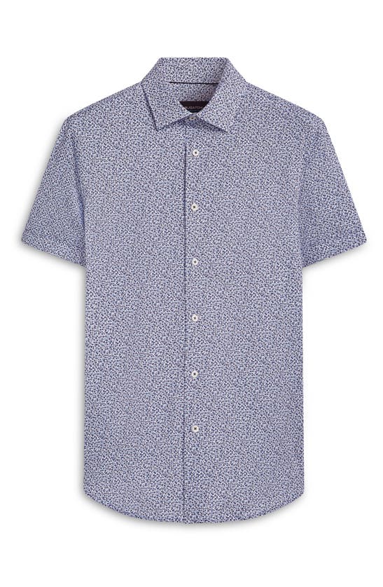 Shop Bugatchi Miles Ooohcotton® Floral Print Short Sleeve Button-up Shirt In Classic Blue