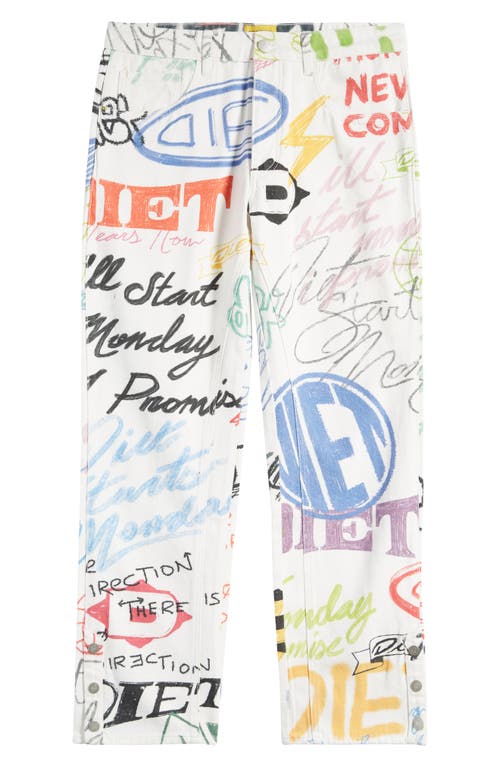 DIET STARTS MONDAY Scribble Straight Leg Jeans in Ivory Multi