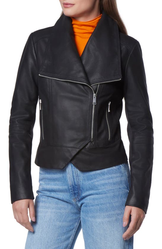 Andrew Marc Hattie Feather Leather Jacket In Black