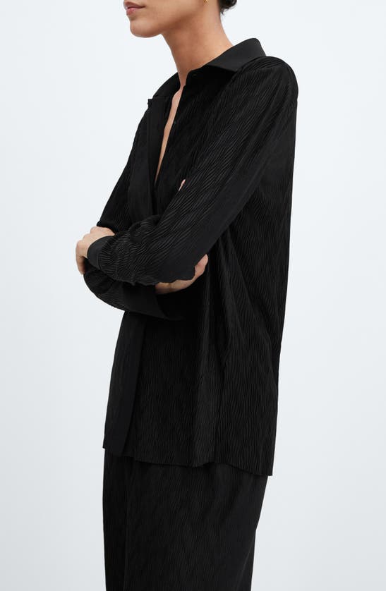 Mango Textured Button-up Shirt In Black