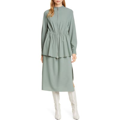 Tibi Long Sleeve Double Layer Plain Weave Dress, Blue/green