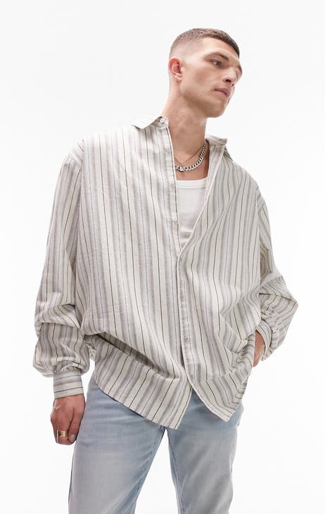 Extreme Oversize Stripe Button-Up Shirt