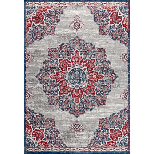 Jonathan Y Modern Persian Vintage Moroccan Medallion Area Rug In Navy/red