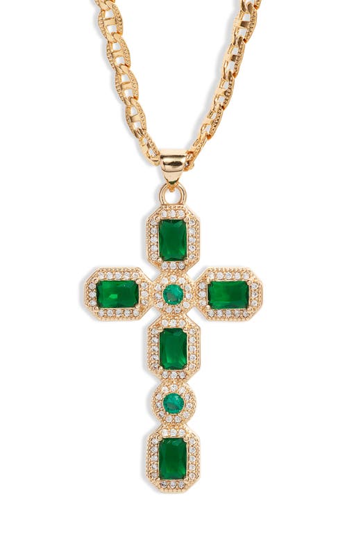 VIDAKUSH Ornate Cubic Zirconia Cross Pendant Necklace in Green at Nordstrom, Size 18