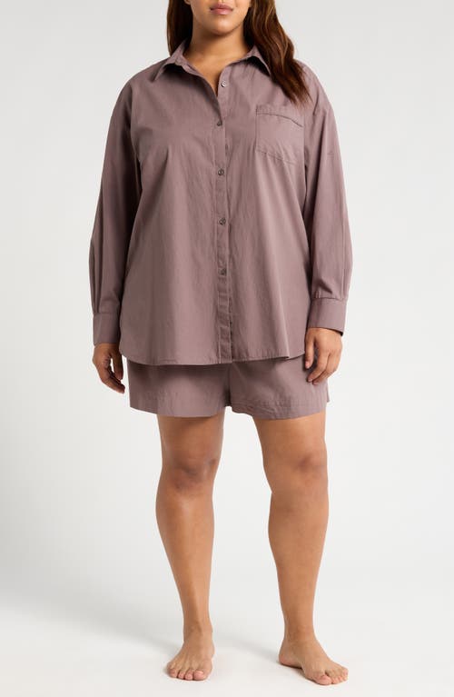 Shop Nordstrom Oversize Shirting Short Pajamas In Grey Plum